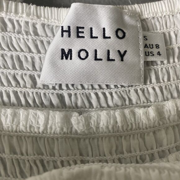 Hello Molly Maxi Dress Cotton Tiered Eyelet Smocked Pockets Sundress Sz 4 White - Picture 7 of 12